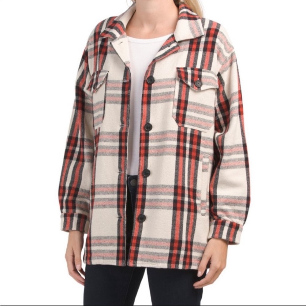 Lucky Brand Red and Black Plaid Utility Jacket